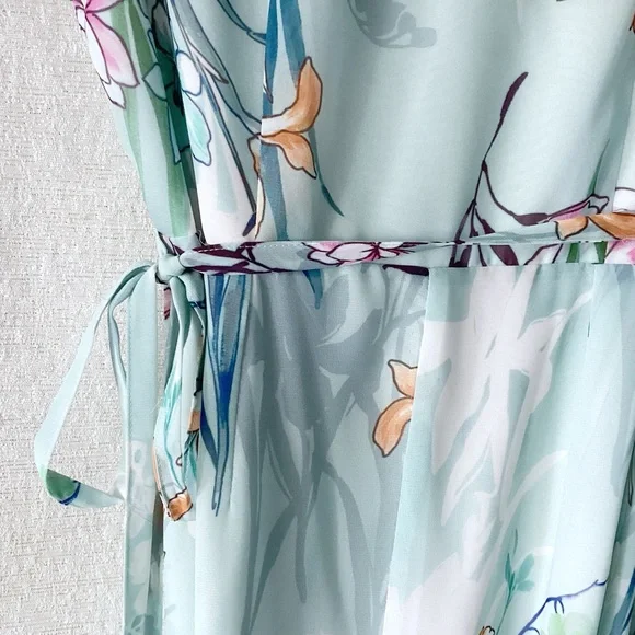Yumi Kim Wrap Maxi Dress Woman’s Size Medium Mint Green Floral Print - Picture 8 of 12